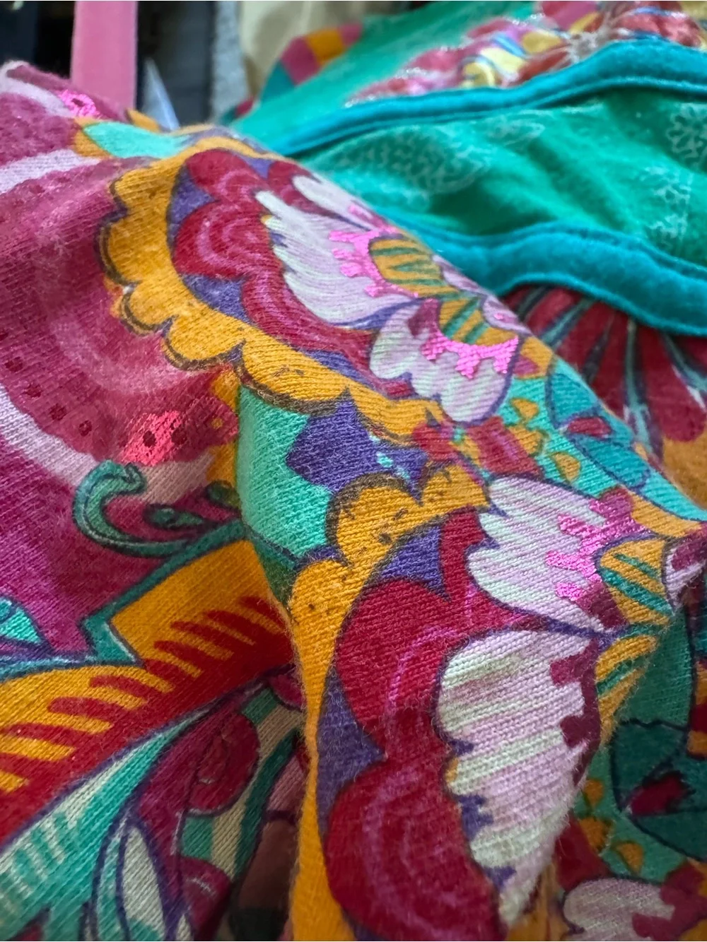 Desigual Dress Teal Multicolor Floral Wrap-Style Long Sleeve Cotton Embroidered